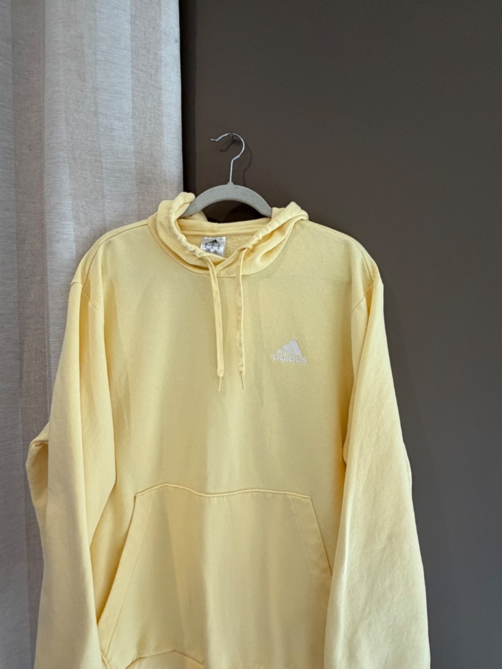 Adidas Yellow Hoodie Pullover Sweatshirt, Fleece, Soft Yellow, Size XL - Picture 2 of 12